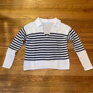 GAP 100% cotton Women's V-Neck Sweater in White with Navy Stripes